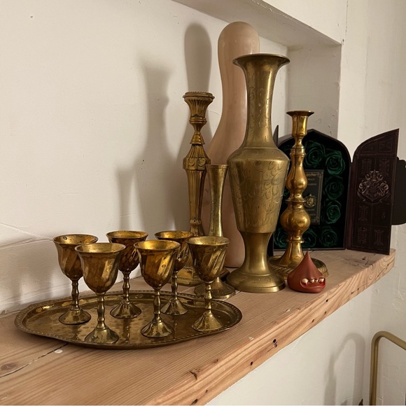 Vintage Mini Brass Goblet Set x6 with Tray - Picture 6 of 6